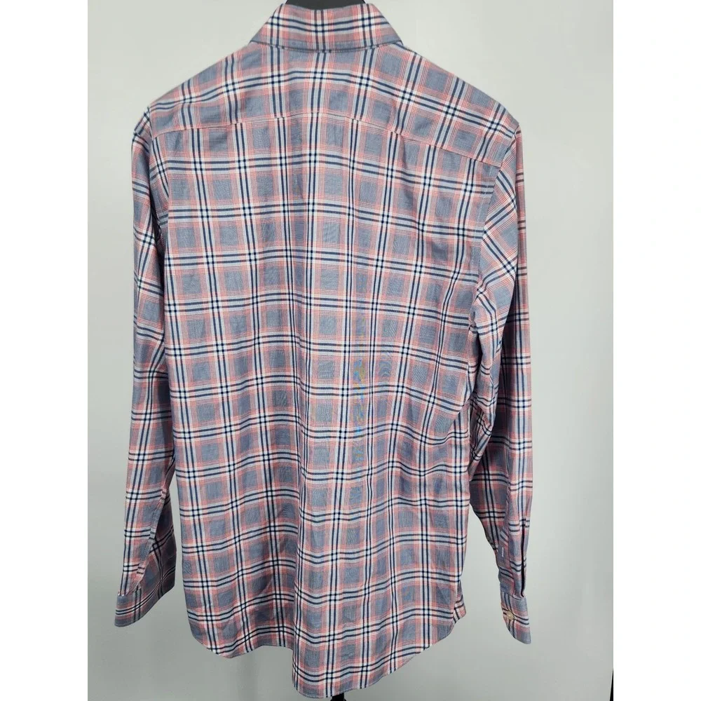 Banana Republic Non-Iron Tailored Slim Fit Plaid Button Down Shirt Blue Red L